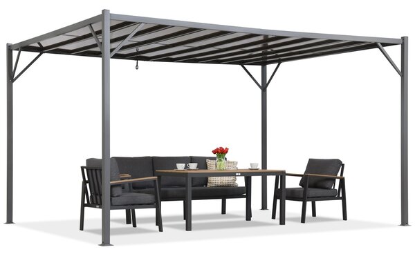 Antracytowa pergola tarasowa Paros 3x4m z moskitierą Garden Point