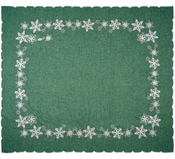 Świąteczny obrus Płatki śniegu zielony, 120 x 140 cm