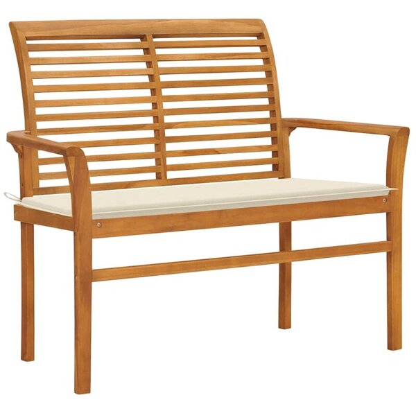 Ławka ogrodowa z kremową poduszką, 112 cm, lite drewno tekowe