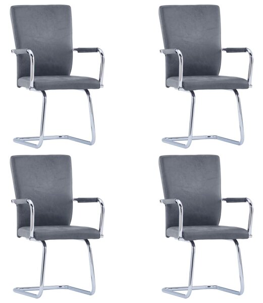 Krzesła stołowe, wspornikowe, 4 szt., zamszowy szary, ekoskóra