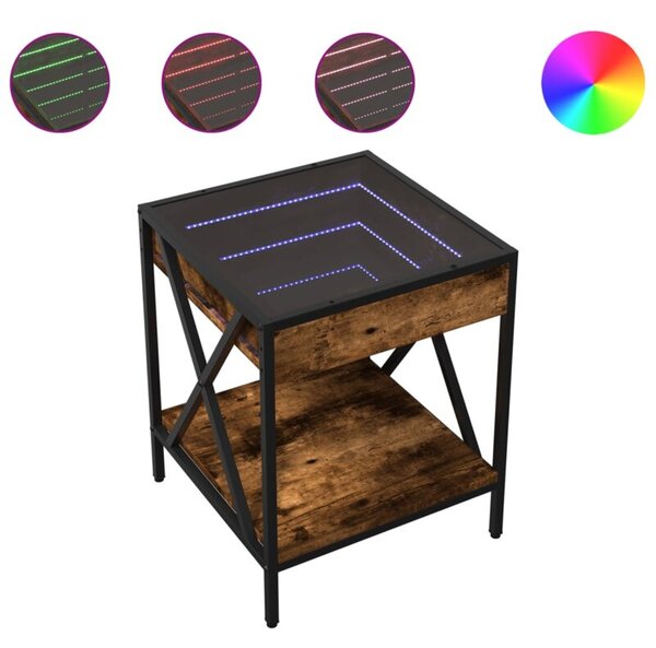 Stolik nocny z LED infinity, przydymiony dÄ b, 40x40x49 cm