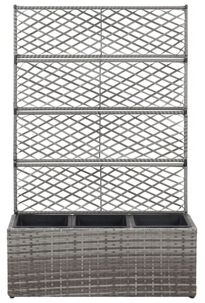 Donica z kratką i 3 wkładami, 83x30x130 cm, polirattan, szara