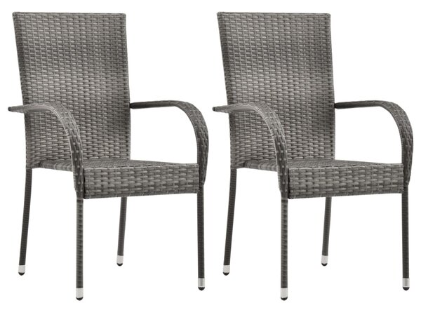 Sztaplowane krzesła ogrodowe, 2 szt., szare, polirattan