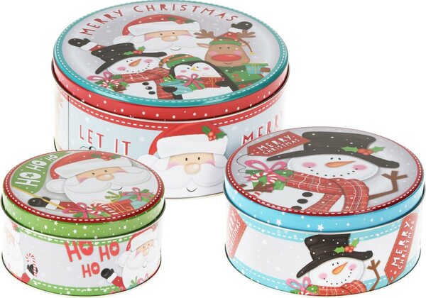 Zestaw 3 blaszanych puszek świątecznych Santa's Friends