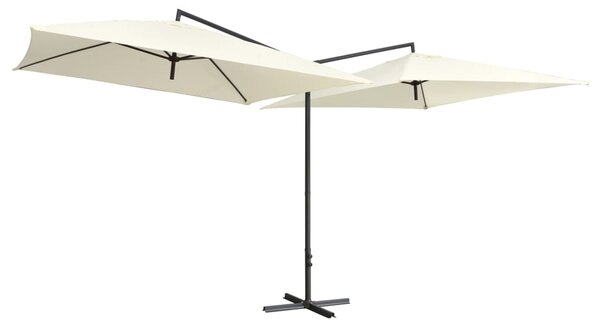 Podwójny parasol na stalowym słupku, 250 x 250 cm, piaskowy