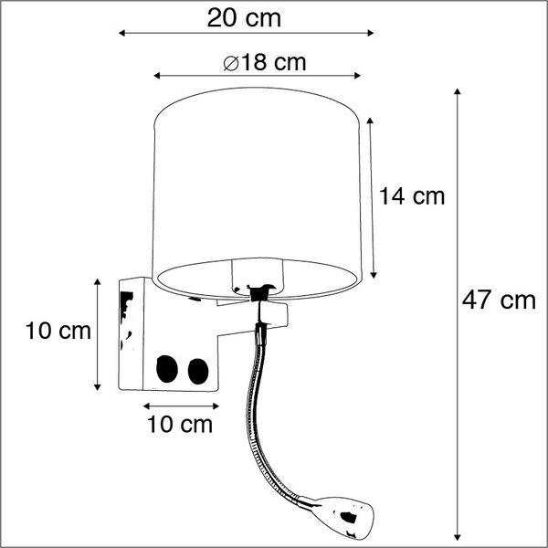 Lampa ścienna art deco złota z USB i czarnym kloszem - Brescia