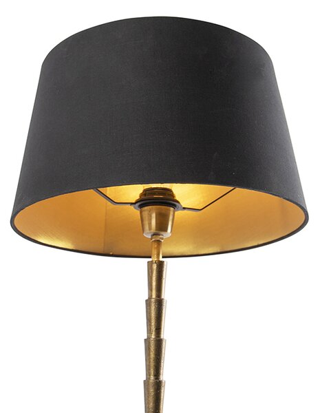 Lampa stołowa w stylu art deco brązowa z czarnym abażurem z bawełny 35 cm - Pisos