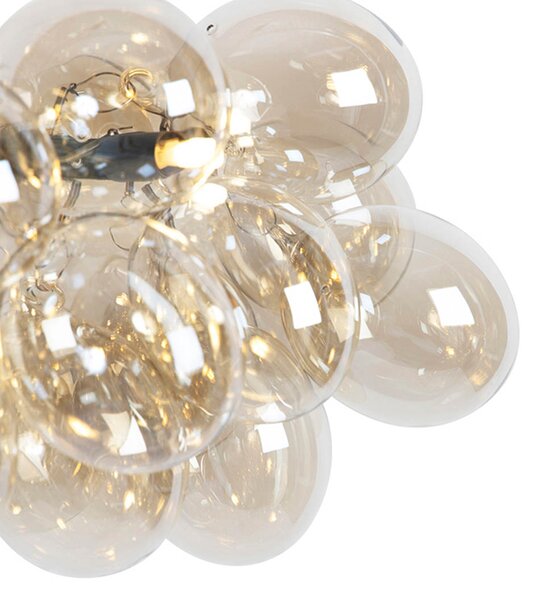 Designerska lampa wisząca czarna z bursztynowym szkłem 8-świateł - Uvas Oswietlenie wewnetrzne