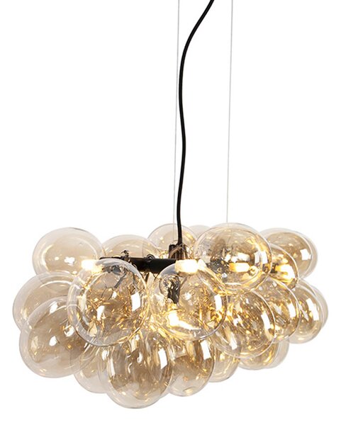 Designerska lampa wisząca czarna z bursztynowym szkłem 8-świateł - Uvas Oswietlenie wewnetrzne