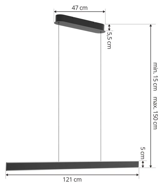 Lucande lampa wisząca LED Philine, długość 121 cm żelazo czarne