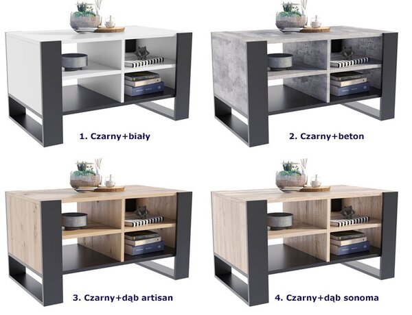 Prostokątna ława kawowa do salonu czarny + dąb artisan H6-Z87
