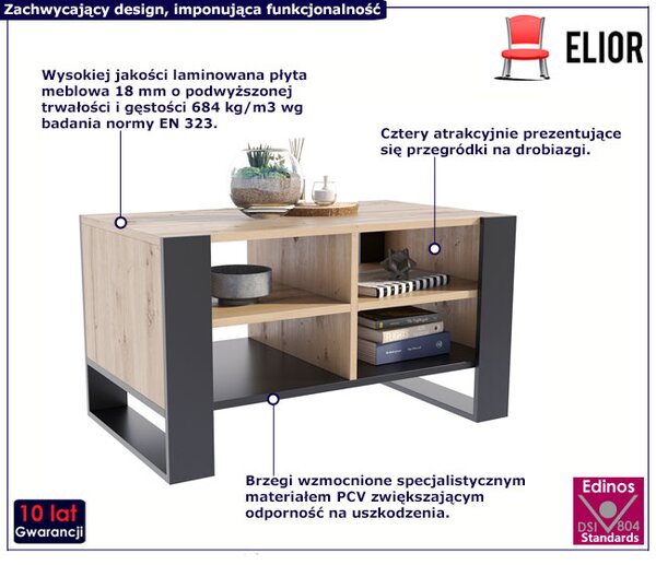 Prostokątna ława kawowa do salonu czarny + dąb artisan H6-Z87