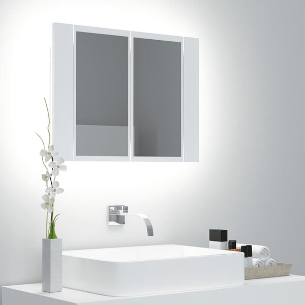 Szafka łazienkowa z lustrem i LED, biała, 60x12x45 cm, akryl