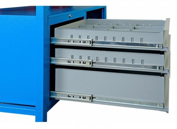 Schubladen-Werkzeugkasten für GD-Werkbänke, 3 Schubladen, 1 Fachboden, 575 x 600 x 850 mm, blau