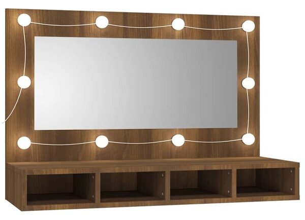 Szafka z lustrem i oświetleniem LED, brązowy dąb, 90x31,5x62 cm