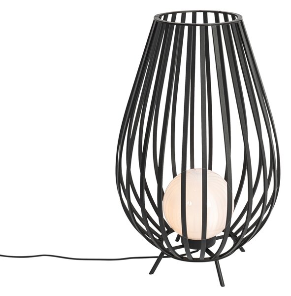 Designerska lampa podłogowa czarna z opalowym kloszem 70 cm - Angela