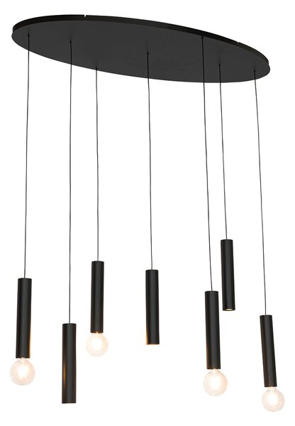 Designerska lampa wisząca czarna owalna 7-światłowa - Tuba