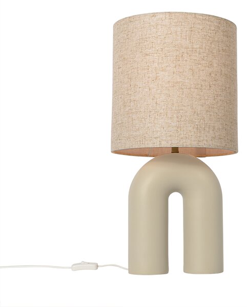 Designerska lampa stołowa beżowa z abażurem z lnu beżowym - Lotti