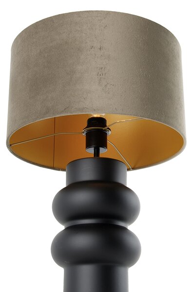 Designerska lampa stołowa z abażurem z czarnego weluru w kolorze taupe ze złotem 35 cm - Alisia