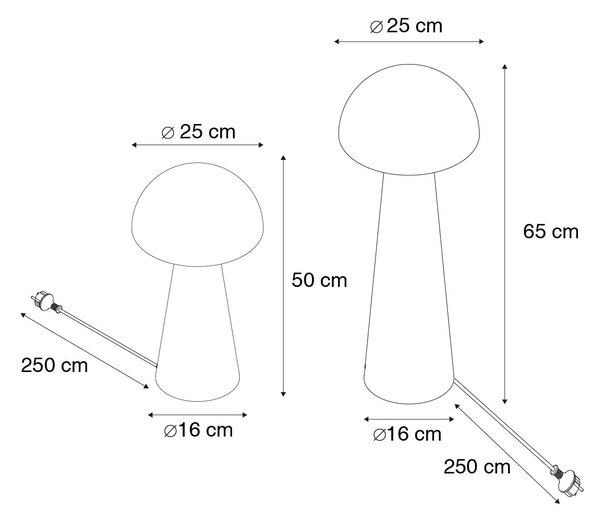 Zewnetrzna Zestaw 2 inteligentnych lamp podłogowych zewnętrznych czarnych 50 cm i 65 cm - Mushroom Oswietlenie zewnetrzne