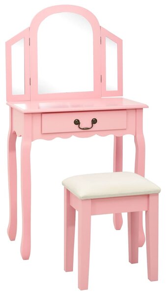 Toaletka ze stołkiem, różowa, 65x36x128cm, drewno paulowni, MDF