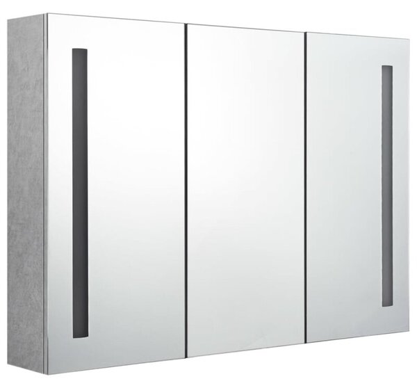Szafka łazienkowa z lustrem i LED, 89x14x62 cm, szarość betonu