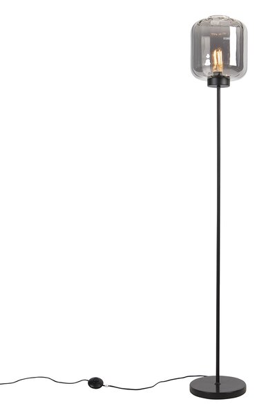 Inteligentna lampa podłogowa czarna z przydymionym szkłem z Wifi ST64 - Qara
