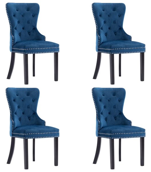 Krzesła stołowe, 4 szt., niebieskie, obite aksamitem