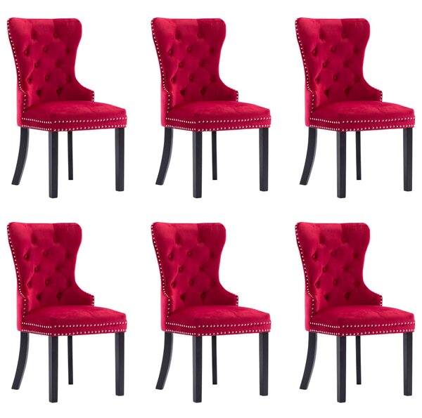 Krzesła stołowe, 6 szt., czerwone wino, aksamitne