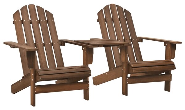 Krzesła ogrodowe Adirondack ze stolikiem, drewno jodłowe, brąz