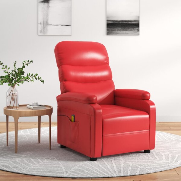 Fotel masujący, czerwony, tapicerowany sztuczną skórą