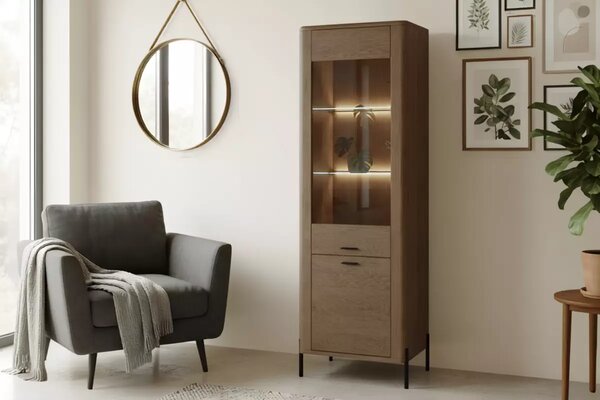 Wąska witryna drewniana na metalowych nogach Madera 75