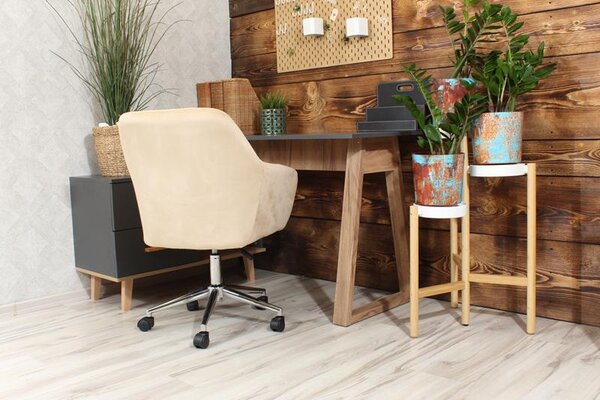 Wygodny fotel młodzieżowy z weluru do biurka beżowy na srebrnej nodze FABIO