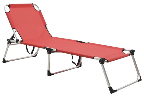 Wysoki leżak dla seniora, składany, czerwony, aluminiowy