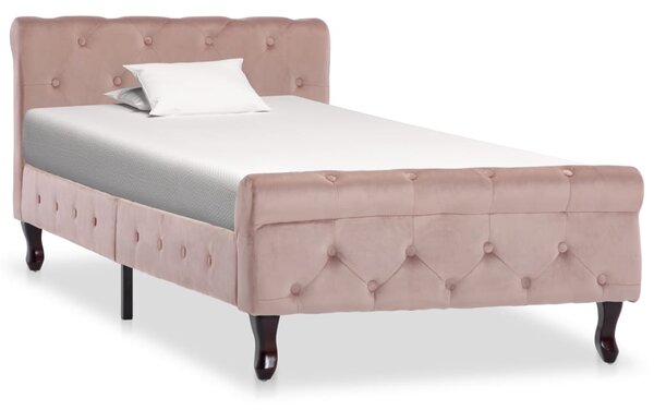 Rama łóżka, różowa, tapicerowana aksamitem, 90 x 200 cm