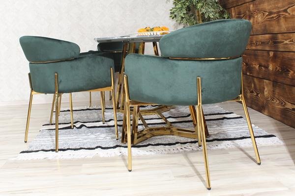 Krzesło z podłokietnikami glamour ze złotym łącznikiem LUNGO VELVET zielone na złotym stelażu