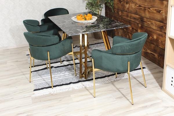 Krzesło z podłokietnikami glamour ze złotym łącznikiem LUNGO VELVET zielone na złotym stelażu
