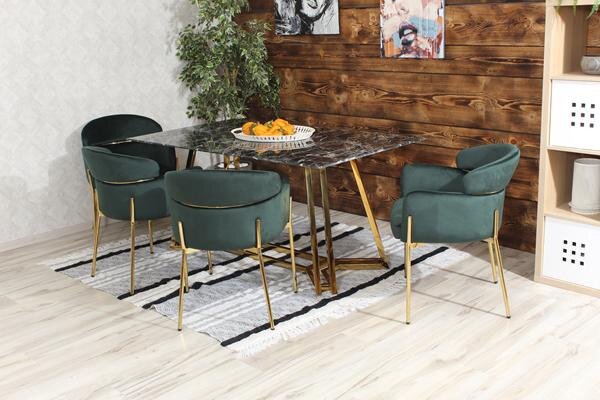 Krzesło z podłokietnikami glamour ze złotym łącznikiem LUNGO VELVET zielone na złotym stelażu