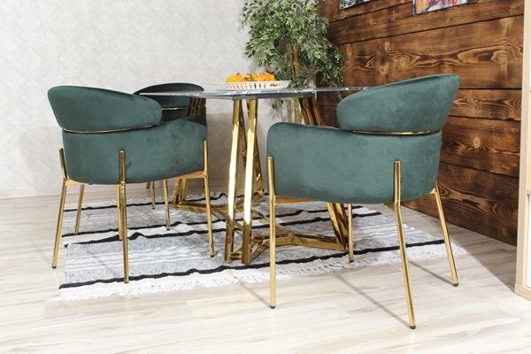 Krzesło z podłokietnikami glamour ze złotym łącznikiem LUNGO VELVET zielone na złotym stelażu