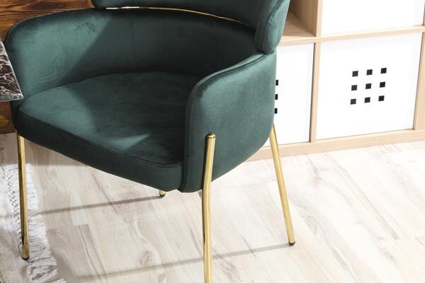 Krzesło z podłokietnikami glamour ze złotym łącznikiem LUNGO VELVET zielone na złotym stelażu