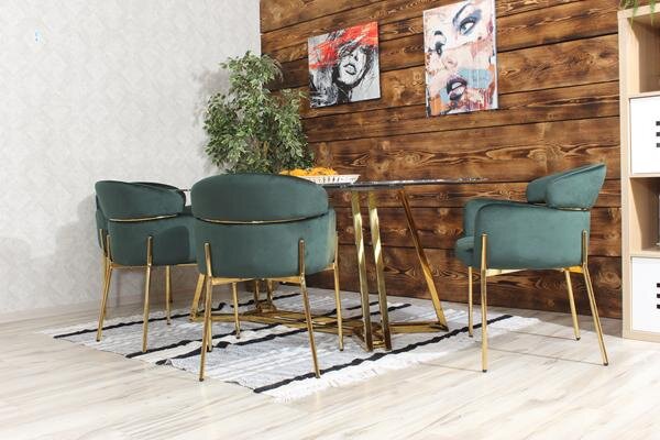 Krzesło z podłokietnikami glamour ze złotym łącznikiem LUNGO VELVET zielone na złotym stelażu