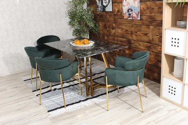 Krzesło z podłokietnikami glamour ze złotym łącznikiem LUNGO VELVET zielone na złotym stelażu