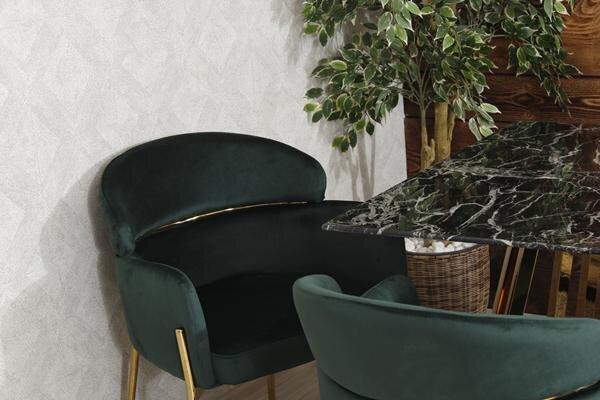 Krzesło z podłokietnikami glamour ze złotym łącznikiem LUNGO VELVET zielone na złotym stelażu