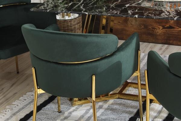Krzesło z podłokietnikami glamour ze złotym łącznikiem LUNGO VELVET zielone na złotym stelażu