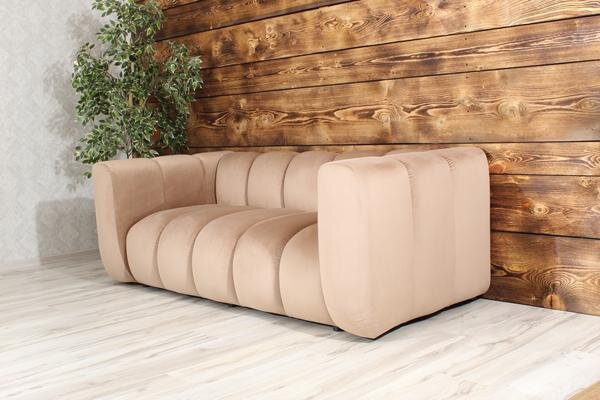Sofa dwuosobowa welurowa beżowa nowoczesna do salonu na recepcję SOMA 2