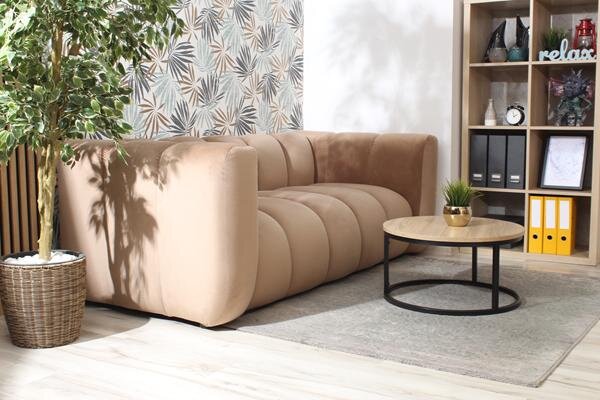 Sofa dwuosobowa welurowa beżowa nowoczesna do salonu na recepcję SOMA 2