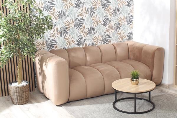 Sofa dwuosobowa welurowa beżowa nowoczesna do salonu na recepcję SOMA 2