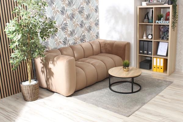 Sofa dwuosobowa welurowa beżowa nowoczesna do salonu na recepcję SOMA 2