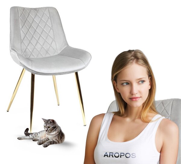 Krzesło do jadalni glamour welurowe szare na złotych nogach CALIPSO