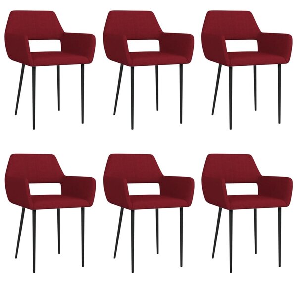 Krzesła stołowe, 6 szt., winna czerwień, tapicerowane tkaniną